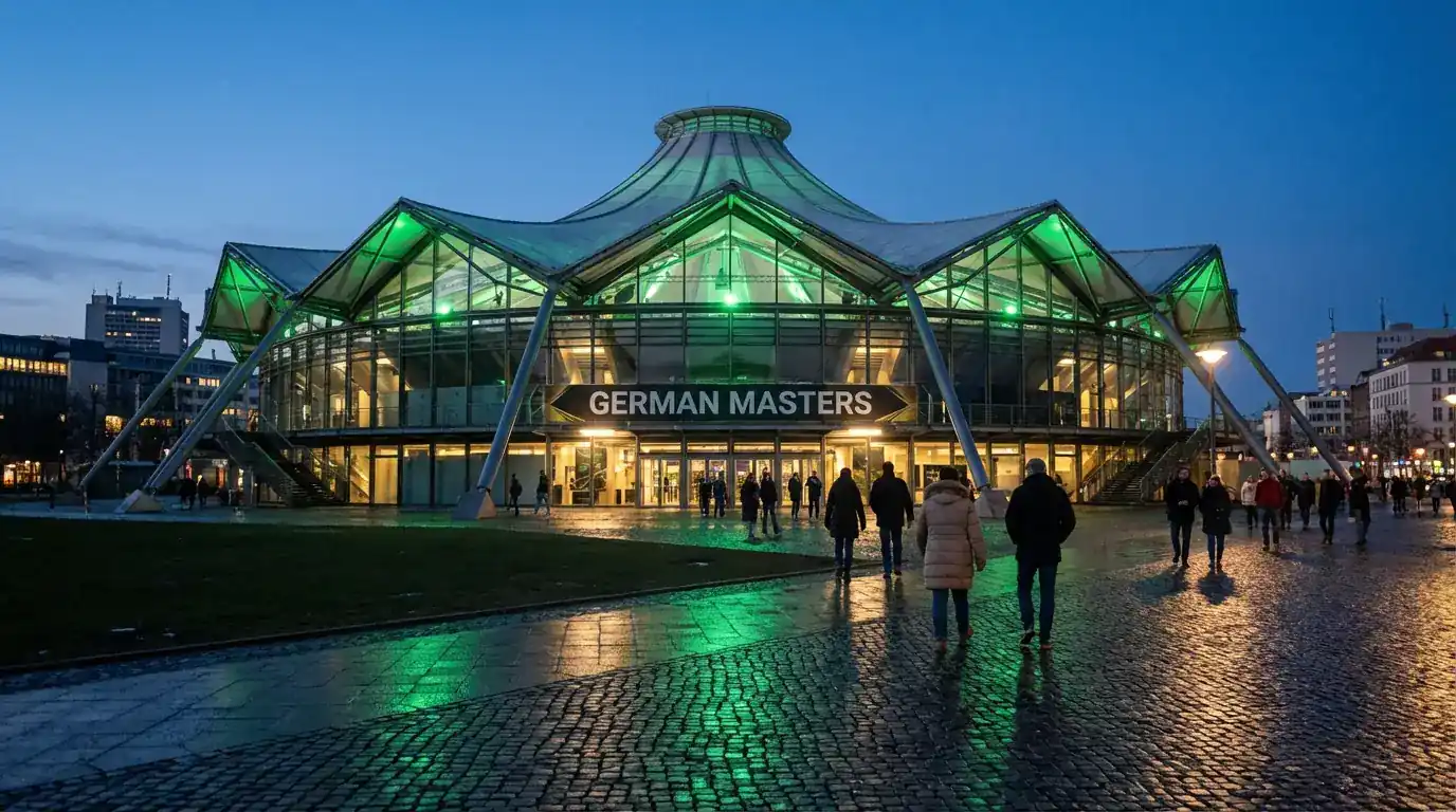 Snooker-Turnier im Tempodrom Berlin mit Publikum und beleuchteter Arena