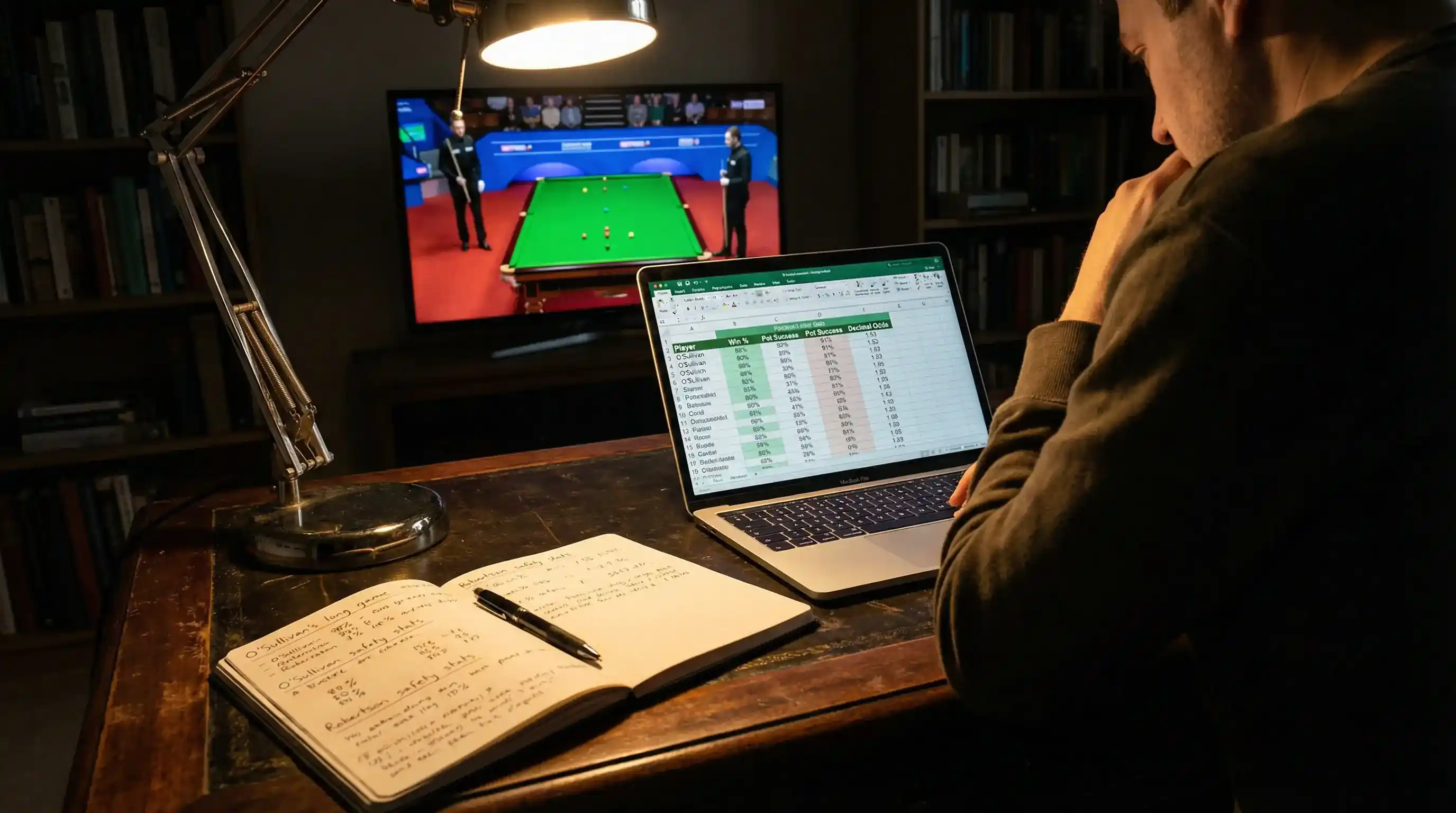 Analyse von Snooker Wettquoten auf einem Bildschirm mit Spielerstatistiken